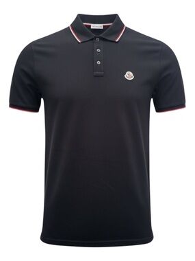 Moncler Black Polo with Red-Trim Collar and Cuff